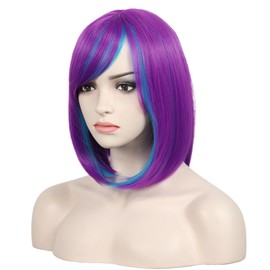 WildCos Short Bob Hair Wigs 14 Inches Straight Synthetic Cosplay Daily Party Wig for Women (Light blue Light purple)