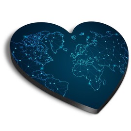 1x Heart MDF Magnet 6cm - Abstract World Map 3D Wire Frame - Fridge Locker Office Whiteboard Toolbox #50034