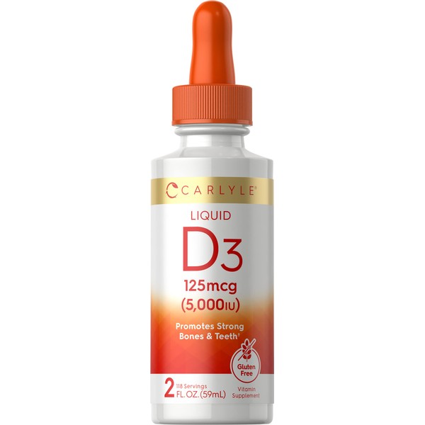 Liquid Vitamin D3 | 5000 IU (125 mcg) | 2 oz | Vegetarian, Non-GMO, and Gluten Free Supplement | Vitamin D Liquid Drops for Adults | by Carlyle