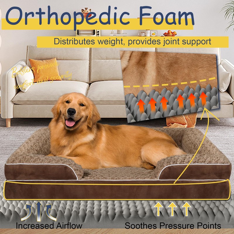 Orthopedic Dog Bed for Large Medium Sized, Washable Memory Foam
