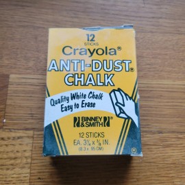 Vintage Crayola ~ USA Binney & Smith No. 1402 ~ White Anti-Dust Chalk Box of 12