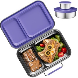 AOHEA Stainless Steel Lunch Box for Kids, Leak Proof Bento Lunch Box BPA Free 304 Stainless Steel Bento Box Stainless Bento Box with Containers for School and Office(Purple)