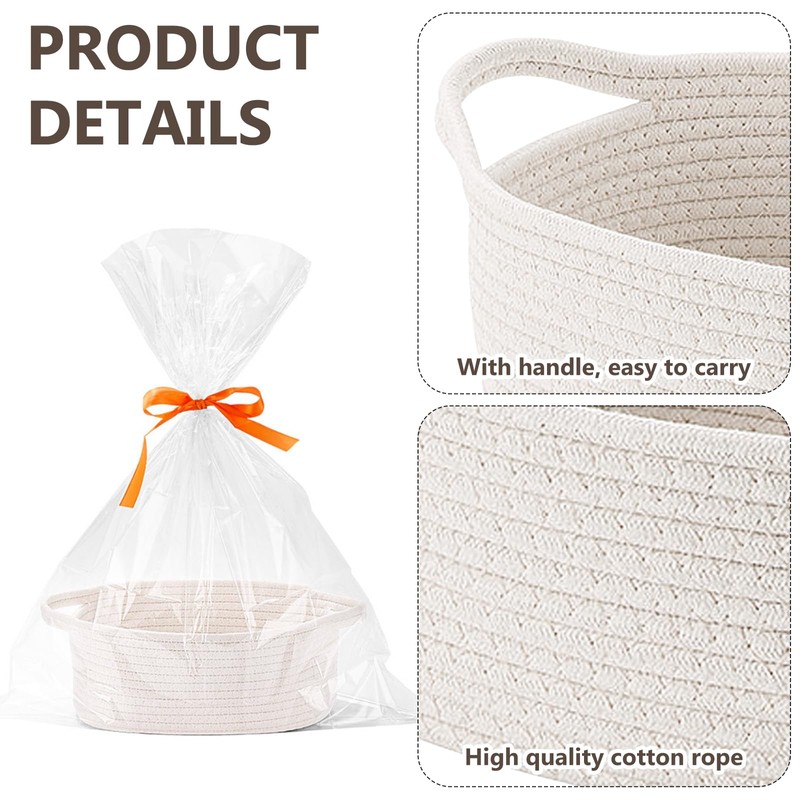 Storage Basket, Gift Basket, Empty Cotton Rope with Handles, Braided