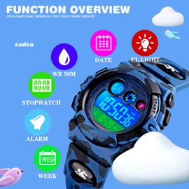 SKMEI Kids Watch, Digital Sports Waterproof Watch for Boys Girls, Outdoor Multifunction Chronograph with Colorful LED Backlight Analog Watches for Children