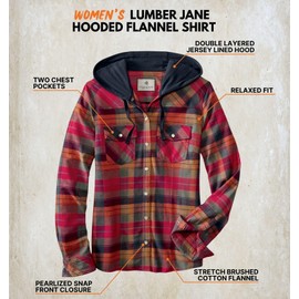 Legendary Whitetails Women's Lumber Jane Hooded Flannel Shirt, Falling Leaves Plaid, X-Large