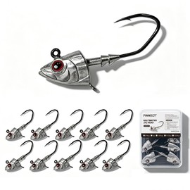 FINNECT Jig Heads, Pack of 10, 3D Real Fish Heads, For Saltwater Fishing, For Sea Bass, Blue and Root Fish, Storage Case Included, 1.2 oz (34 g)
