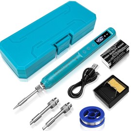 Diymore Mini Portable Soldering Iron Small,DC5V 8W 800MAH Cordless Soldering Iron Kit B2 Solder Tip Type C Cable for Precision Repair LCD Digital Adjustable Temperature Soldering Gun 392-842℉ Blue