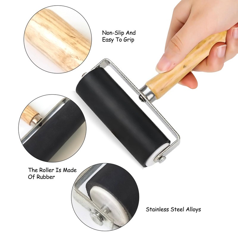 Brayer Roller for Crafts, 3 PCS Rubber Roller Paint and