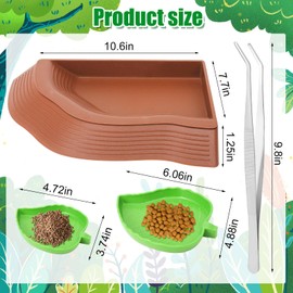 4PCS Tortoise Water Dish with Ramp Leaf,Tortoise Food Water Bowl,Turtle Water Bowl,Tortoise Bathing Pool,Reptile Water Bowl Fit for Amphibians with Forcep Cleaning Clip