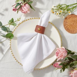 APTWOW Leather Napkin Rings Set of 12 - Fall Thanksgiving Napkin Rings Bulk, Brown Vintage Farmhouse Napkin Holder for Wedding Party Birthday Banquet Table Decor and Daily Use