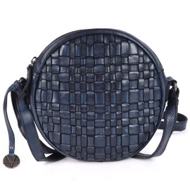 Vilenca Holland Genuine Leather Round Crossbody Bags For Women, Sling Bag For Women Crossbody Purse Trendy Casual, Navy, 20 x 20 x 4.5
