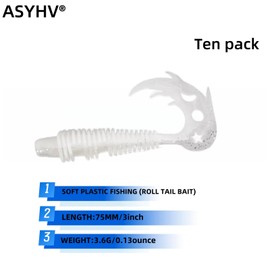ASYHV 10 Pcs Soft Fishing Lures Plastic Paddle Tail Swim Baits Kit for Bass Trout Walleye Crappie,2.56in/0.1oz 3in/0.15oz Reinforcing Head Thread T/Curly Tail (C3in-0.15oz-White Flash)