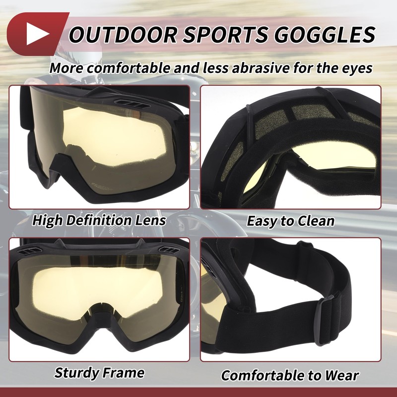 HOPESPANNER Motorcycle Riding Goggles TPU Cycling Sunglasses Yellow Lens Black