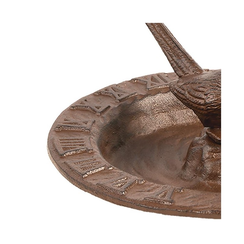 Esschert Design Cast Iron Sundial Bird Bath, Brown, 9.5" Dia.