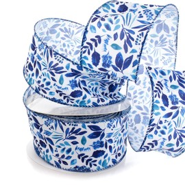 Ribbon Traditions Blue Watercolor Foliage Wired Ribbon 2 1/2" x 10 Yards