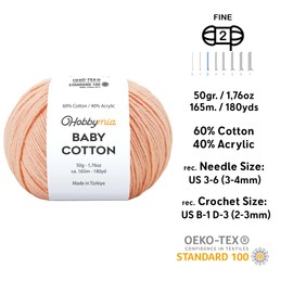 HobbyMia Baby Cotton Yarn for Crocheting - 50g / 180yds - (2) Fine, Sport Weight Yarn - Soft Amigurumi Yarn for Crochet Thread - 60% Cotton & 40% Acrylic (Himalayan Salt, 2 Balls)