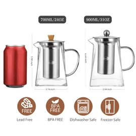 CNGLASS Glass Teapot with Infuser,31oz Clear Glass Tea Kettle with Removable Stainless Steel Strainer,Stovetop Safe Glass Teapot for Blooming and Loose Leaf Tea…