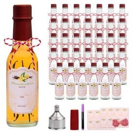 Encheng 5oz Hot Sauce Bottles with Lids,Clear Woozy Bottles with Shrink Capsules,Small Wine Making Bottles With Lids for Bottling,Empty 5oz Glass Vanilla Extract Bottles With Red Caps Set of 35