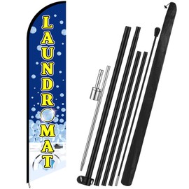 Mindsoft Laundromat Feather Flag Pole Kit Advertising Feather Banner 15 ft Sign with Flag Pole Kit and Ground Stake