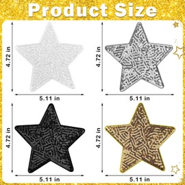 10Pcs Sequin Star Iron on Patches Large Glitter Stars Patches Embroidery Iron on Stars for Hats Clothes Backpacks Costume