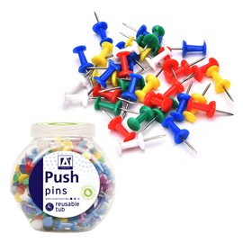 175 Colour Push Pins in Tub with Plastic Heads and Steel Points Work Essentials Assorted Colours Map Tacks Drawing Pins Notice Board Decorative Office