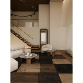 RUG BRANCH Montage 4' x 6' (3'9" X 5'9") Geometric Checkered Indoor Area Rug, Contemporary, Brown Beige - Living Room, Bedroom, Dining Room, and Kitchen