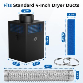 Indoor Dryer Vent Kit Filter Bucket, Dryer Lint Trap Box with 4" Dryer Vent Hose, 2 Hose Clamps, Lint Trap for Electric Dryers Vent- Dryer Lint Catcher (Metal)