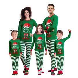 WENSIVIA Family Matching Pajamas Sets Men Merry Christmas ELF Print Xmas Holiday Sleepwear Outfits Pjs (Green,MXL