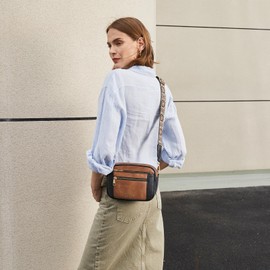 Telena Crossbody Purse for Women Small Crossbody Bags Trendy Vegan Leather with Adjustable Shoulder Strap (Brown with Black)