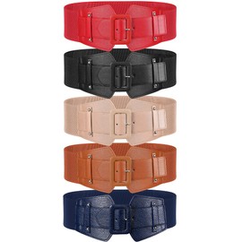 SATINIOR 5 Pieces Wide Belts for Women Dresses Wide Cinch Vintage Black Fashion Thick Stretch Leather Stretch Belts Elastic Dress Waistband Women Girls Black, Camel, Blue, Beige, Red, General Size