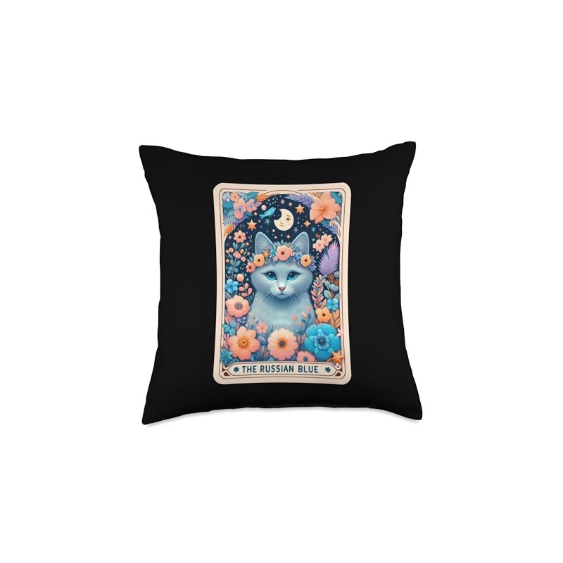 Russian Blue Tarot Card Throw Pillow