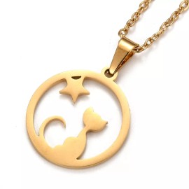 Unbranded Stainless Steel Set Pendant Necklace Earrings Cat Star 15.7" 10x1mm 0.7mm Z818