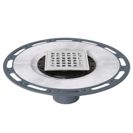 Neodrain 4 in Square Shower Drain Brushed 304 Stainless Steel Drain Grate Removable Drain Key with Waterproof Fabric, PVC Bonding Flange Base for Low Profile Shower Pan