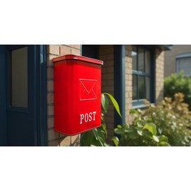 NACH Serena Traditional Post Galvanized Metal Mailbox, Wall Mount Mailboxes for Outside, Rust Resistant Red Mailbox, 10.5 x 4 x 14 inches, UH-1002RED