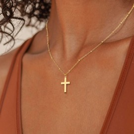 Gosfry Cross Necklace for Women 14k Gold Plated Dainty Crucifix Pendant Cross Pendant Necklaces Trendy Jewelry Collier Femme Bijoux Femme Non Tarnish Hypoallergenic Waterproof Lightweight Gift for Women 02