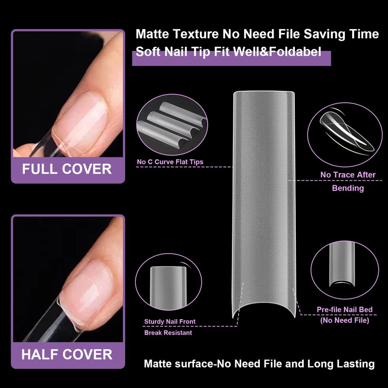 EODCI Gel Nail Tips Tapered Square Nails, 240Pcs Pre Shaped