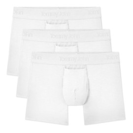 Tommy John Men’s Trunk 4” Underwear, Second Skin Boxers with Supportive Contour Pouch, Soft Naturally Breathable Stretch Fabric Boxers for Men, 3 Pack (White, Medium)