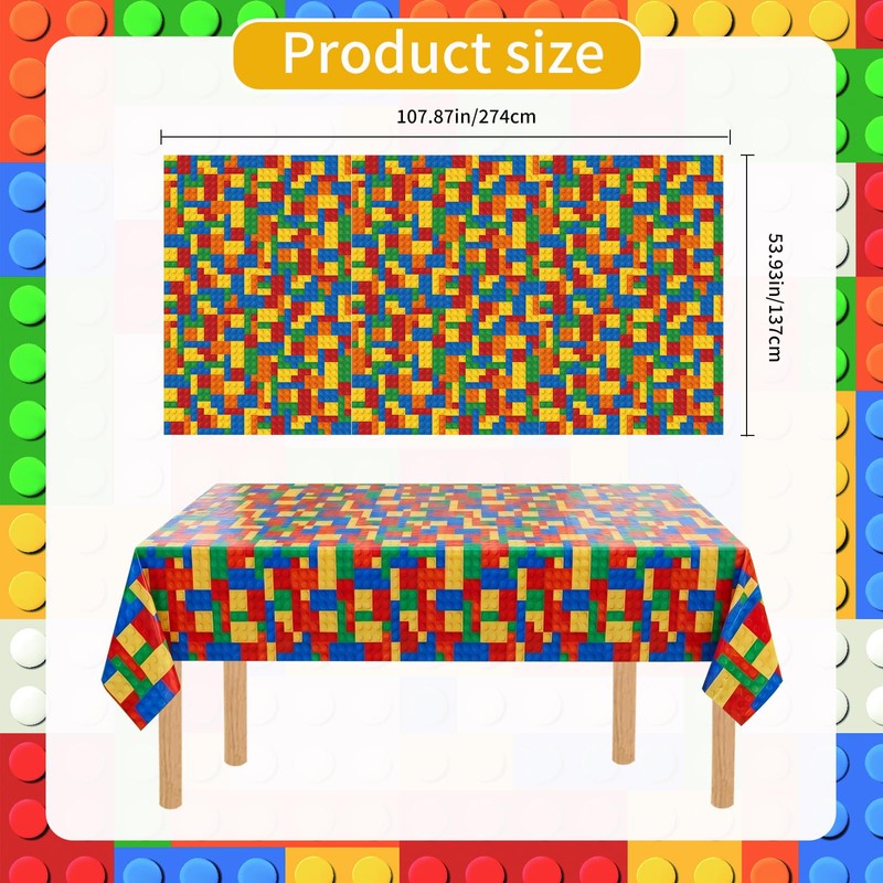 BEISHIDA 2 Pcs Building Blocks Party Tablecloth,Colorful Blocks Bricks Table
