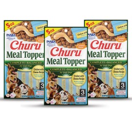 INABA Churu Meal Topper for Dogs, Complete & Balanced, Creamy, Lickable Purée Dog Food Toppers, 1.69 Ounce Tube, 9 Tubes (3 per Pack), Chicken with Cheese Recipe