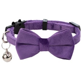 Gyapet Cat Collar Soft Velvet with Bow Tie Bell Breakaway Safety Boy Girl Kitten Basic Pure Colors Male Female [1pc] Purple