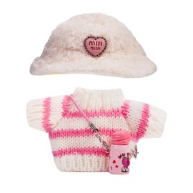 Clothes for Doll Hat & Sweater Water Bottle Overalls Set for 17cm Accessories Suit Cute Clothes for Dress Up Unique Style