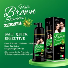 Lichen Professional Hair Dye Shampoo - Hair Color Shampoo – 3-in-1 Herbal Formula for 100% Grey Coverage – Ammonia-Free, Long-Lasting Color – 400ml (Brown)