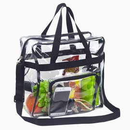 SARVERTIC Clear Tote Bag Transparent Bag Large Toiletry Bag Clear Crossbody Bag with Adjustable Shoulder Strap and Zipper Closure, Perfect for Stadium, Work, Sports Games, Concert