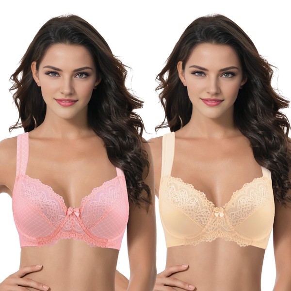 Curve Muse Plus Size Unlined Underwired Lace Bra, with Padded