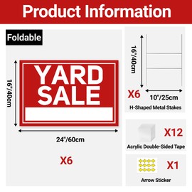 6 Pcs Yard Sale Signs with Stakes, Extra-Large Foldable Yard Sale Sign 24" x 16", Double-Sided Waterproof Business Signage for Yard Sale Kit and Supplies