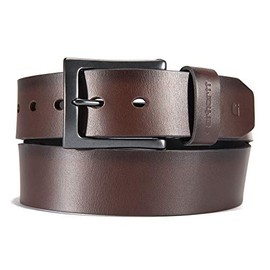 Carhartt Men's Rugged Full Grain Burnished Leather Box Buckle Belts, w/Antique Harness Buckle Hardware, Brown, 32