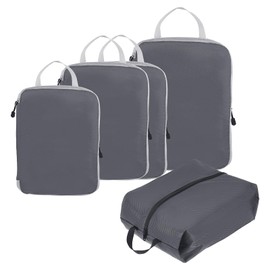 PATIKIL Compression Packing Cubes for Travel, Waterproof Nylon Compression Cubes, Luggage Organiser, Bags, Shoe Bags for Suitcase, Backpack, Grey, Pack of 5