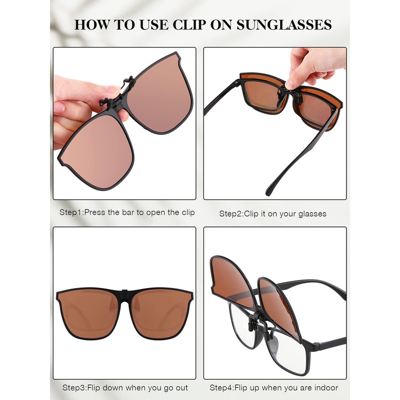 Frienda 3 Pares Gafas de Sol Polarizadas con Clip Grandes