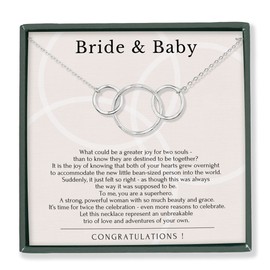 HOPE LOVE SHINE Expecting Pregnant Mother to Be Bride Necklace - Baby and Bridal Shower Gifts for Bride with a Bump - Gift Ready 3 Linked Circle Sterling Silver Necklace