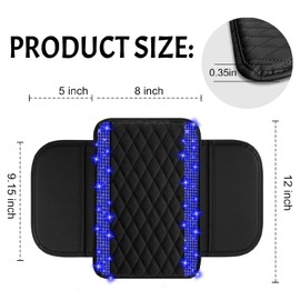 NBTEPEM Bling Car Center Console Cover, Leather Car Arm Rest Cover Cushion with 2 Storage Bags, Universal Car Middle Console Cover Car Accessories Interior for Most Vehicles (Blue Diamond)